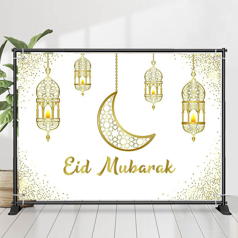 Lofaris Hollowed Lantern Moon Glitter Eid Mubarak Backdrop