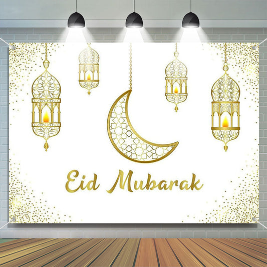 Lofaris Hollowed Lantern Moon Glitter Eid Mubarak Backdrop
