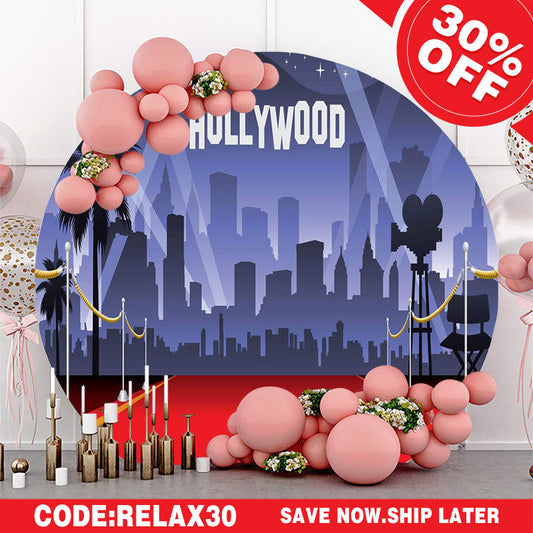 Lofaris (Ship In 24HR) Hollywood Night City Grand Stage Round Party Backdrop