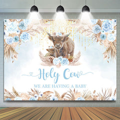 Lofaris Holy Cow Boho Light Blue Flower Baby Shower Backdrop
