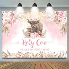 Lofaris Holy Cow Boho Pink Flowers Baby Shower Backdrop