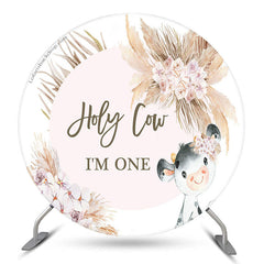 Lofaris Holy Cow Pink Floral Circle Backdrop For 1St Birthday