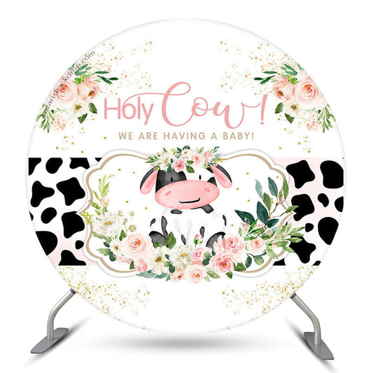 Lofaris Holy Cow Spot Pink Floral Circle Baby Shower Backdrop