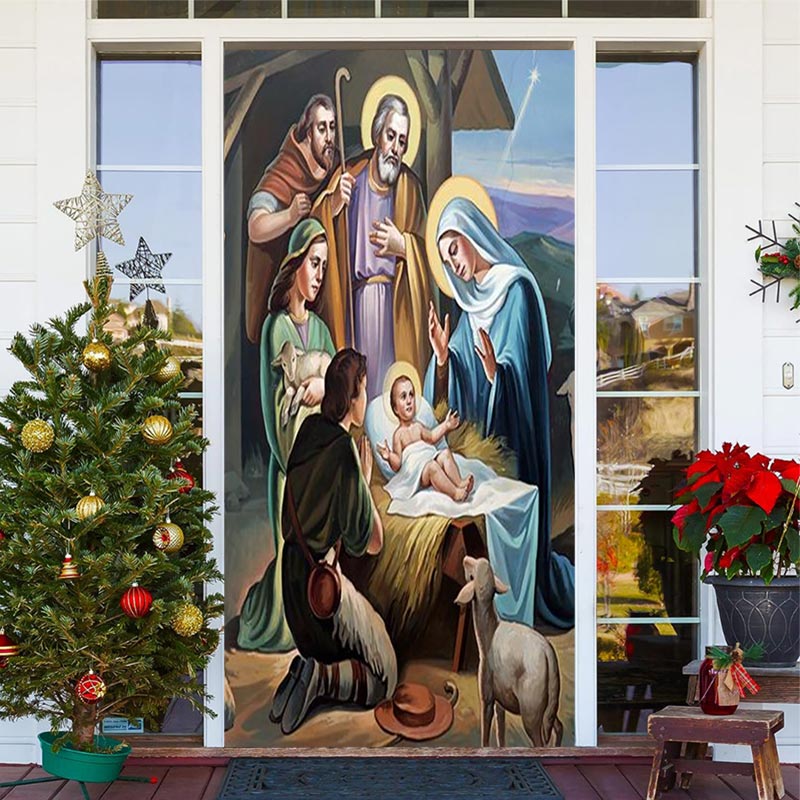 Lofaris Holy God Baby Sheep Christmas Door Cover Decoration