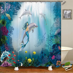 Lofaris Home Decor Undersea Landscape Mermaid Bath Curtain