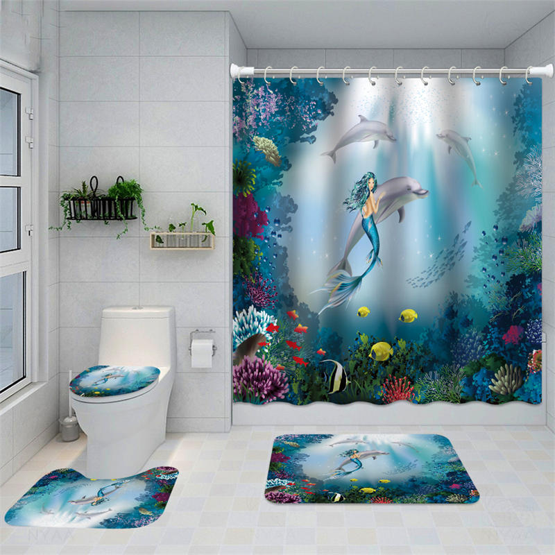 Lofaris Home Decor Undersea Landscape Mermaid Bath Curtain