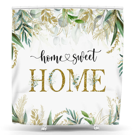 Lofaris Home Sweet Green Golden Leaves Spring Shower Curtain