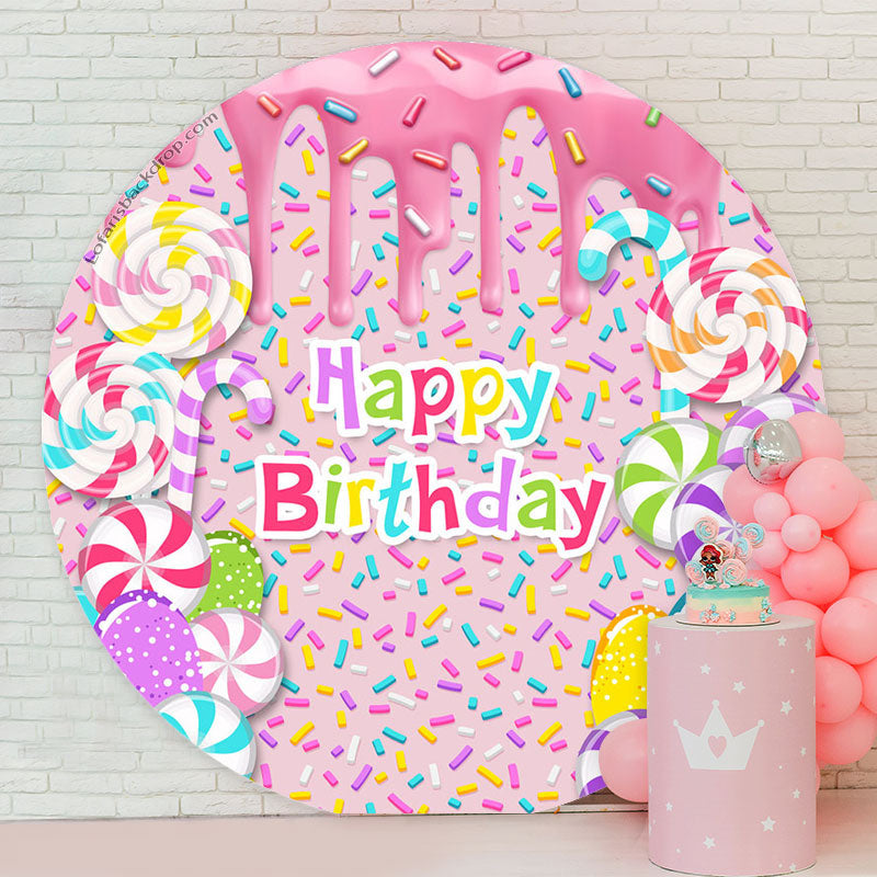 Lofaris Honey Candy Lollipop Circle Happy Birthday Backdrop