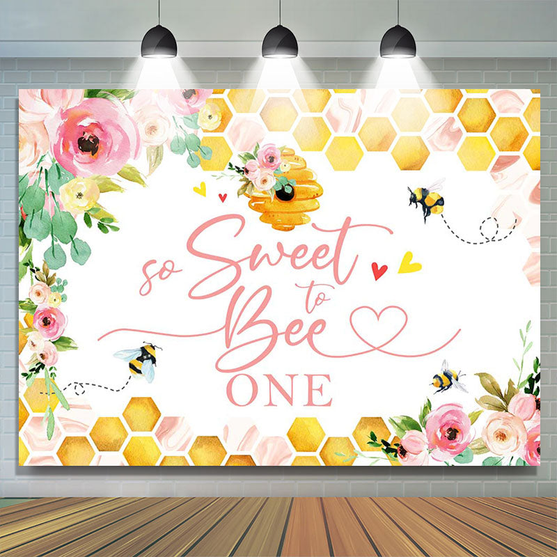 Lofaris Honeycomb Pink Floral Bees 1st Birthday Backdrop