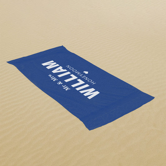 Lofaris Honeymoon Custom Name Navy Blue Beach Towel