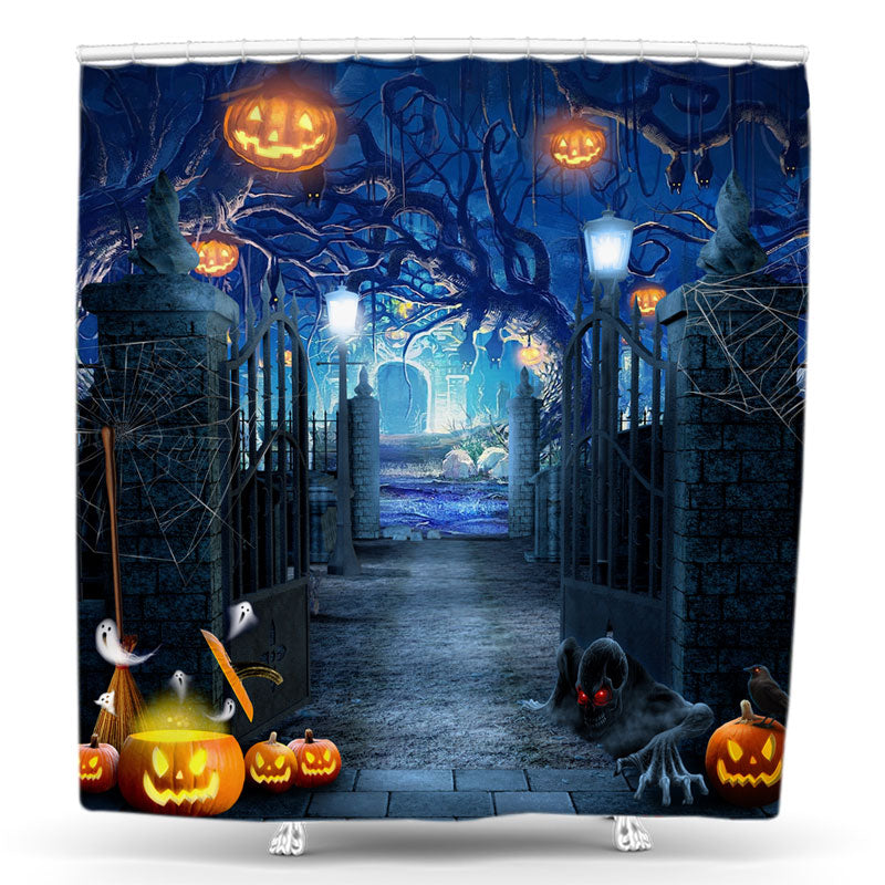 Lofaris Horrible Gate Pumpkins Halloween Shower Curtain