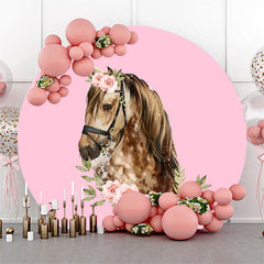 Lofaris Horse Flower Round Happy Birthday Backdrop For Girl