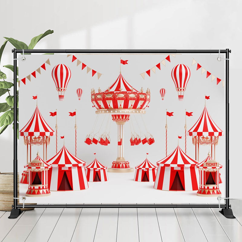 Lofaris Hot Air Balloons Red White Circus Birthday Backdrop
