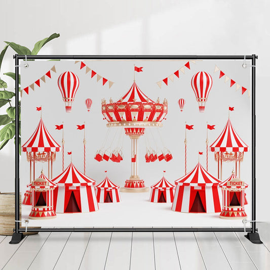 Lofaris Hot Air Balloons Red White Circus Birthday Backdrop