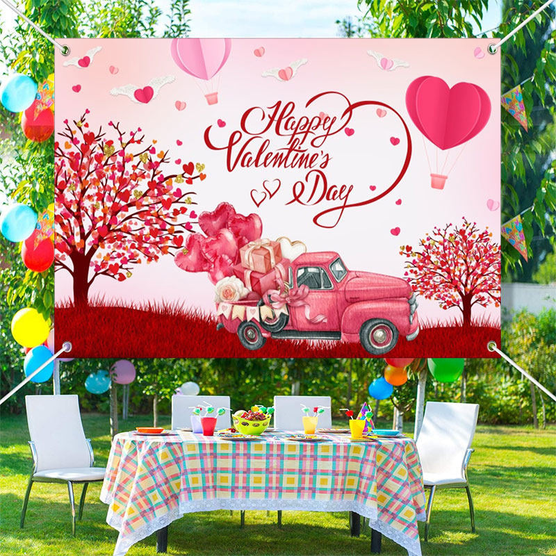 Lofaris Hot Balloon Trees Gift Truck Valentines Day Backdrop