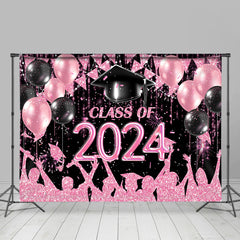 Lofaris Hot Pink Black Balloon Flag Class Of 2024 Backdrop