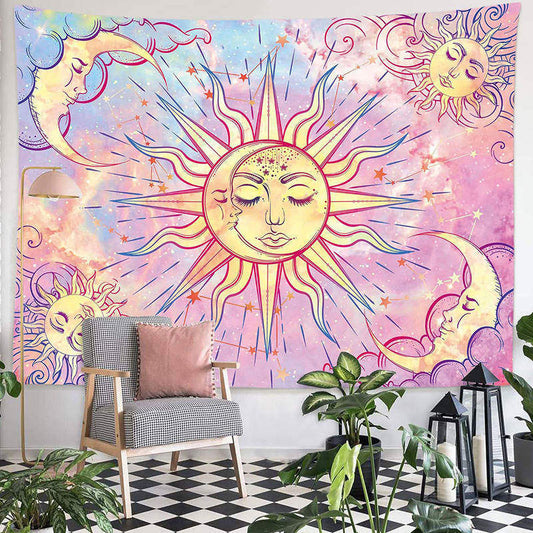 Lofaris Hot Pink Sun Moon Fantasy Cloud Stars Wall Tapestry
