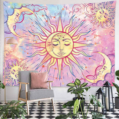 Lofaris Hot Pink Sun Moon Fantasy Cloud Stars Wall Tapestry