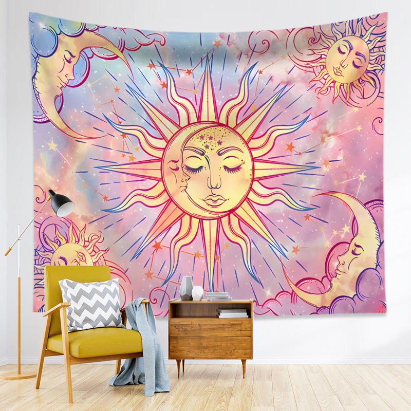 Lofaris Hot Pink Sun Moon Fantasy Cloud Stars Wall Tapestry