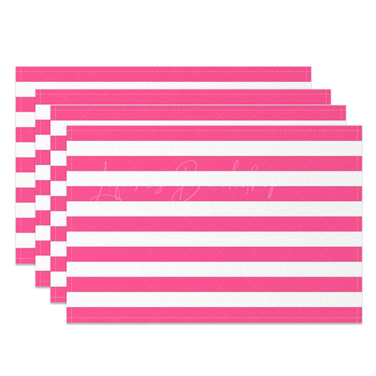 Lofaris Hot Pink White Horizontal Stripe Set Of 4 Placemats