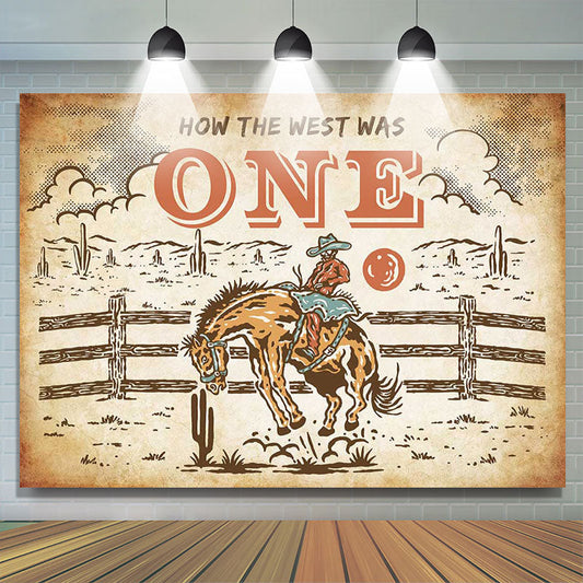 Lofaris How The West Was One Cowboy Horse Birthday Backdrop