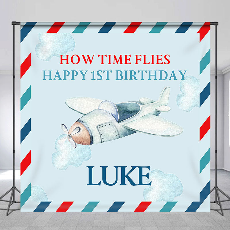 Lofaris How Time Flies Airplane 1st Custom Birthday Backdrop