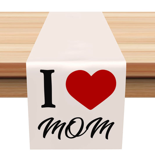 Lofaris I Love Mom Light Grey Happy Mothers Day Table Runner