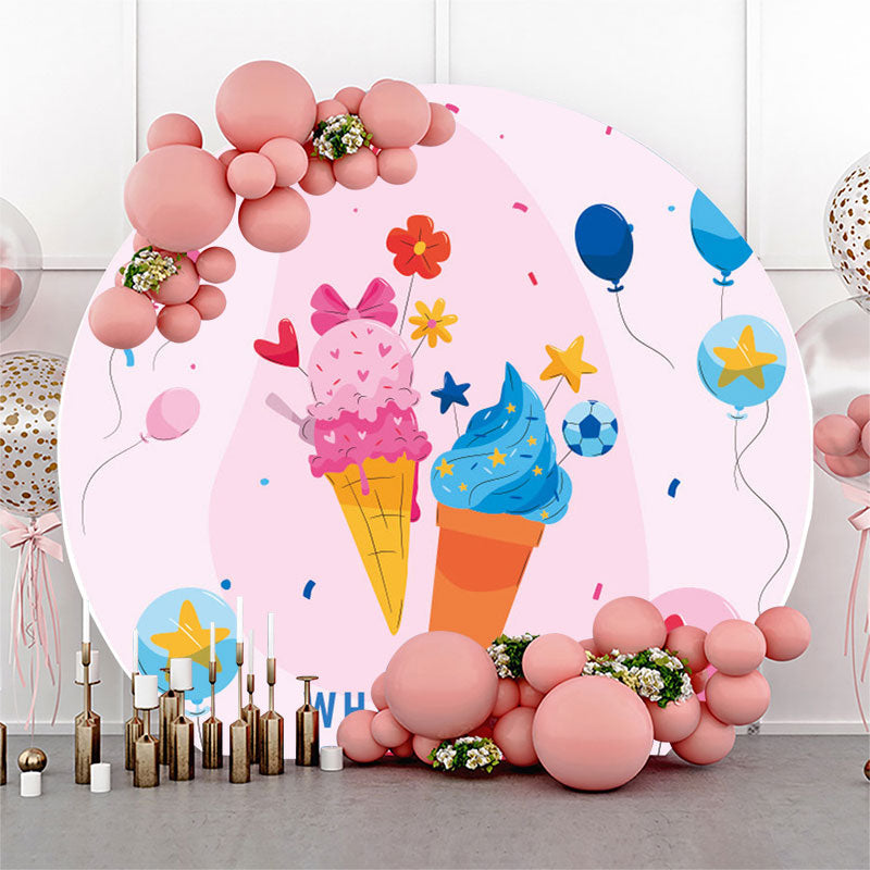 Lofaris Ice Cream Balloon Gender Reveal Round Backdrop Cover