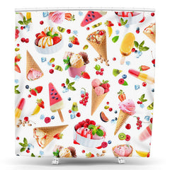 Lofaris Ice Cream Cherry Icicle Fruit Summer Shower Curtain