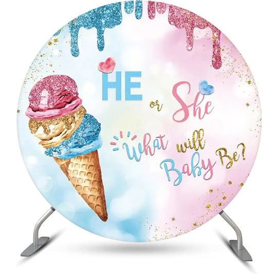 Lofaris Ice Cream He Or She Bokeh Round Baby Shower Backdrop