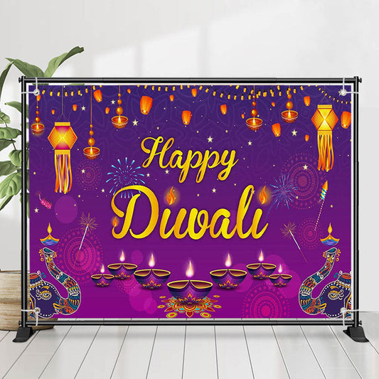 Lofaris Indian Lights Elephant Purple Happy Diwali Backdrop