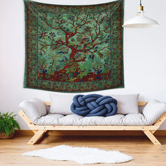 Lofaris Indian Psychedelic Green Tree Wall Art Tapestry