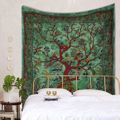 Lofaris Indian Psychedelic Green Tree Wall Art Tapestry