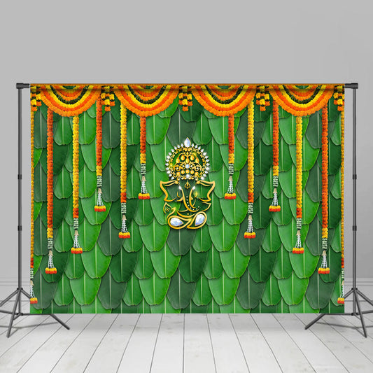 Lofaris Indian Traditional Green Banana Leaf Party Backdrop