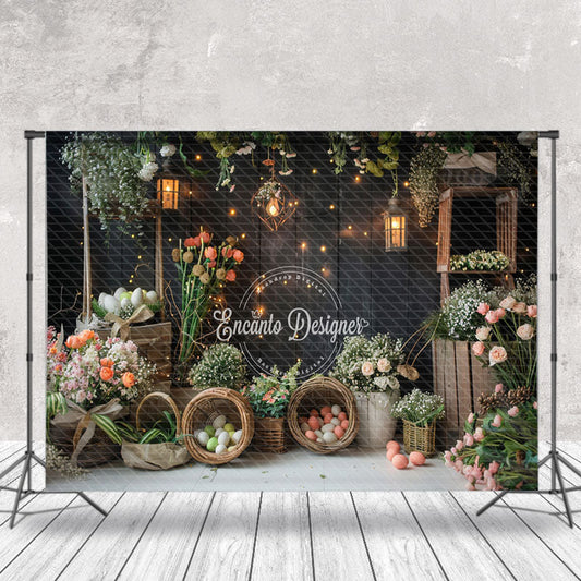 Lofaris Indoor Flowers And Easter Eggs Photography Backdrop