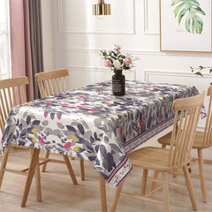 Lofaris Ink Color Yellow Pink Leaves Rectangle Tablecloth