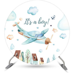 Lofaris It Is A Boy Airplane Round Baby Shower Backdrop