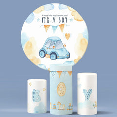 Lofaris Its A Boy Blue Car Round Backdrop Kit For Baby Shower
