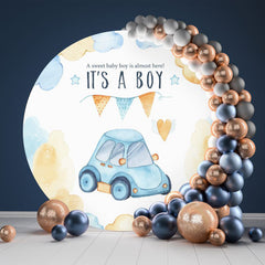 Lofaris Its A Boy Blue Car Round Backdrop Kit For Baby Shower