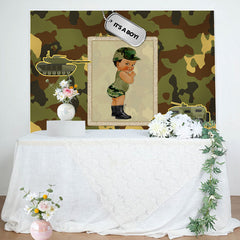 Lofaris Its A Boy Camouflage Truck Backdrop for Baby Shower
