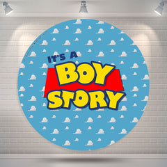 Lofaris Its A Boy Story Blue Circle Baby Shower Backdrop