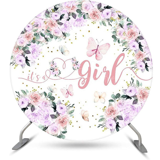 Lofaris Its A Girl Pink Floral Round Baby Shower Backdrop