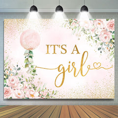Lofaris Its A Girl Pink Floral Sequin Baby Shower Backdrop
