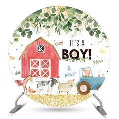 Lofaris Its Boy Farm Theme Glitter Round Baby Shower Backdrop