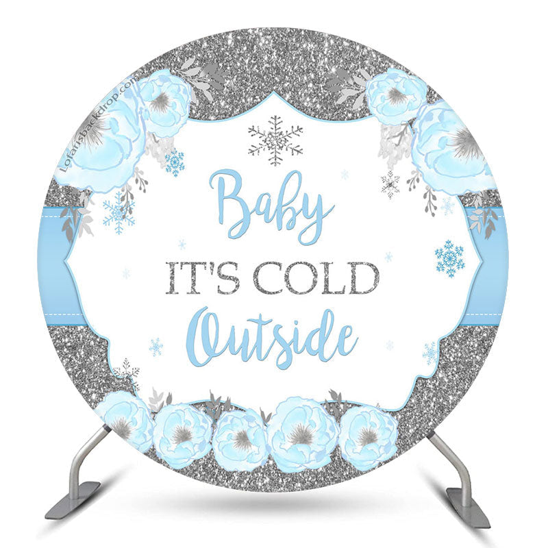 Lofaris Its Cold Outside Blue Round Baby Shower Backdrop