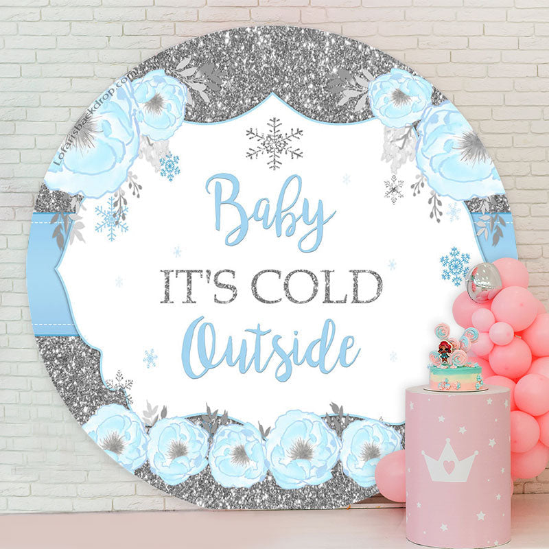 Lofaris Its Cold Outside Blue Round Baby Shower Backdrop