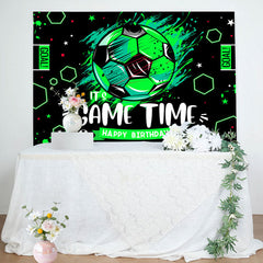 Lofaris Its Game Time Football Black Green Birthday Backdrop