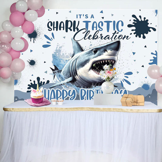 Lofaris Its Shark Tastic Clebration Happy Birthday Backdrop