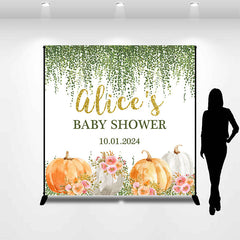 Lofaris Ivy Pink Floral Pumpkins Custom Baby Shower Backdrop