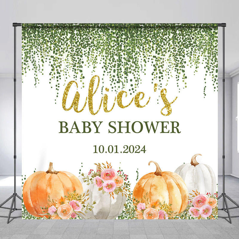 Lofaris Ivy Pink Floral Pumpkins Custom Baby Shower Backdrop